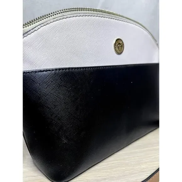 Anne Klein Classic Curves Crossbody Black White Silver Chain Bag Purse - Picture 4 of 11